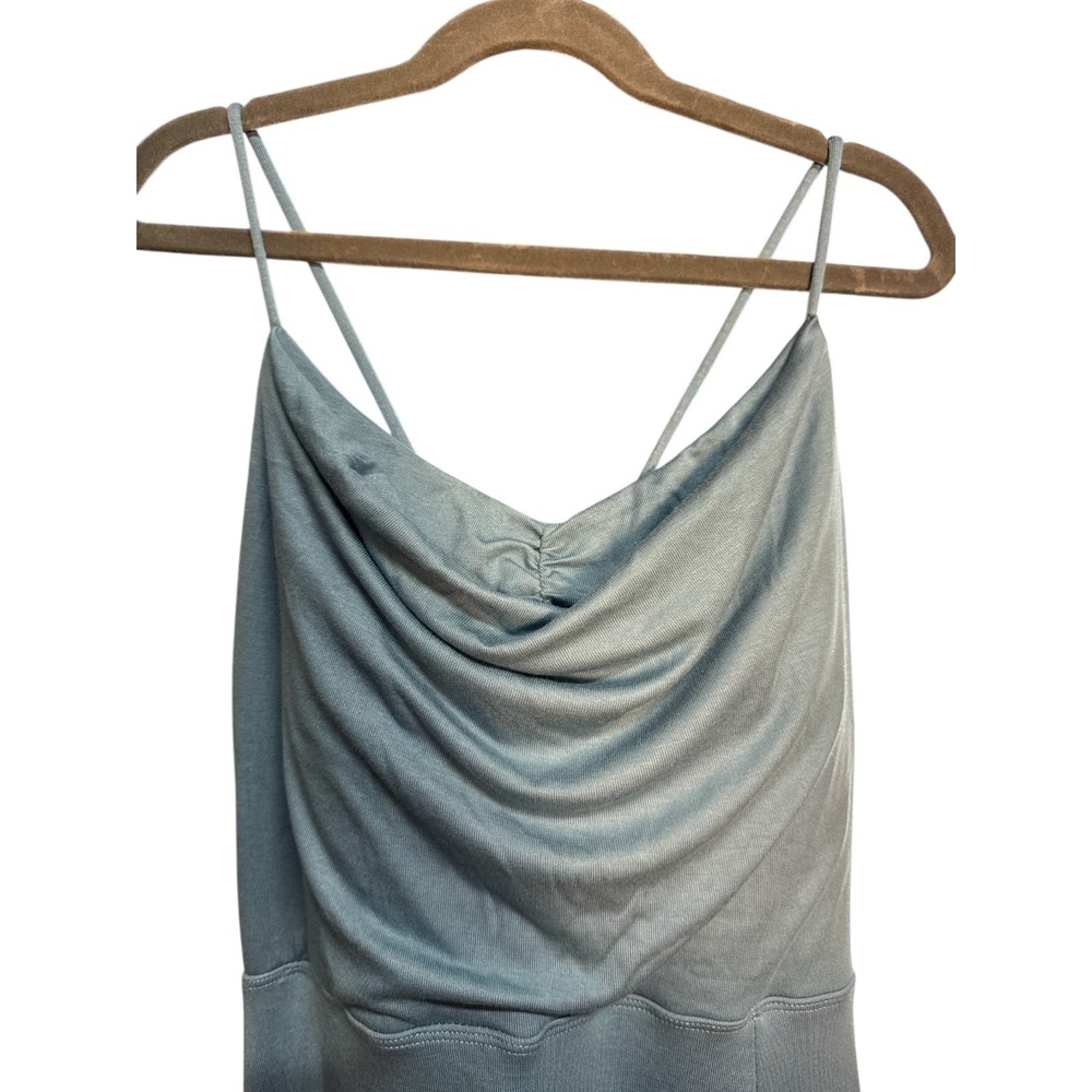 Halara Ribbed Cowl Neck Backless Crisscross Lace Up Midi Dress Rainy Sky Blue S - Picture 3 of 8